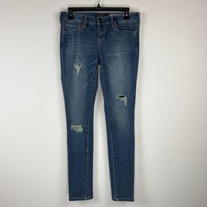 Aeropostale Women High Waisted Ankle Jegging Pant Blue Distressed Denim Jeans 6